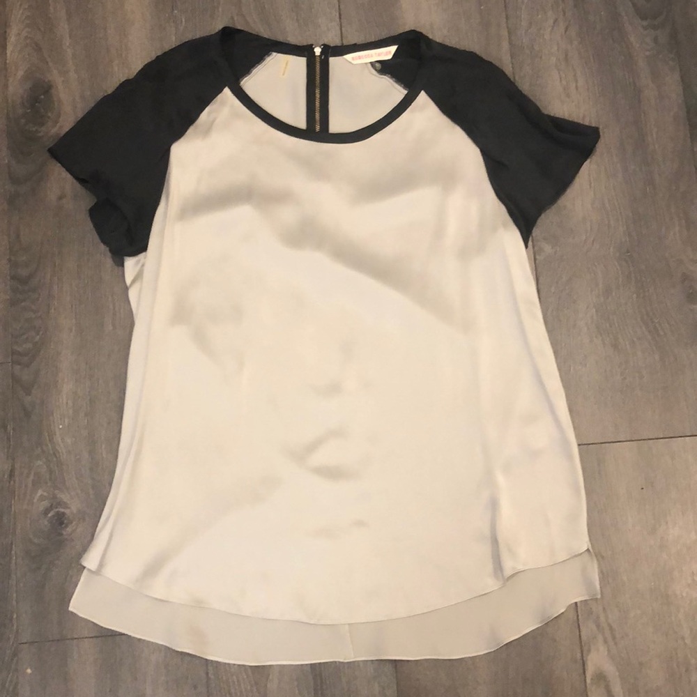 Rebecca Taylor Silk Silver and Black Top, size 6